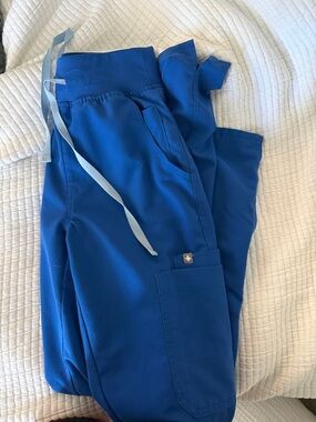 Figs Women's Royal Blue Jogger Scrub Pants with Light Blue Drawstring
